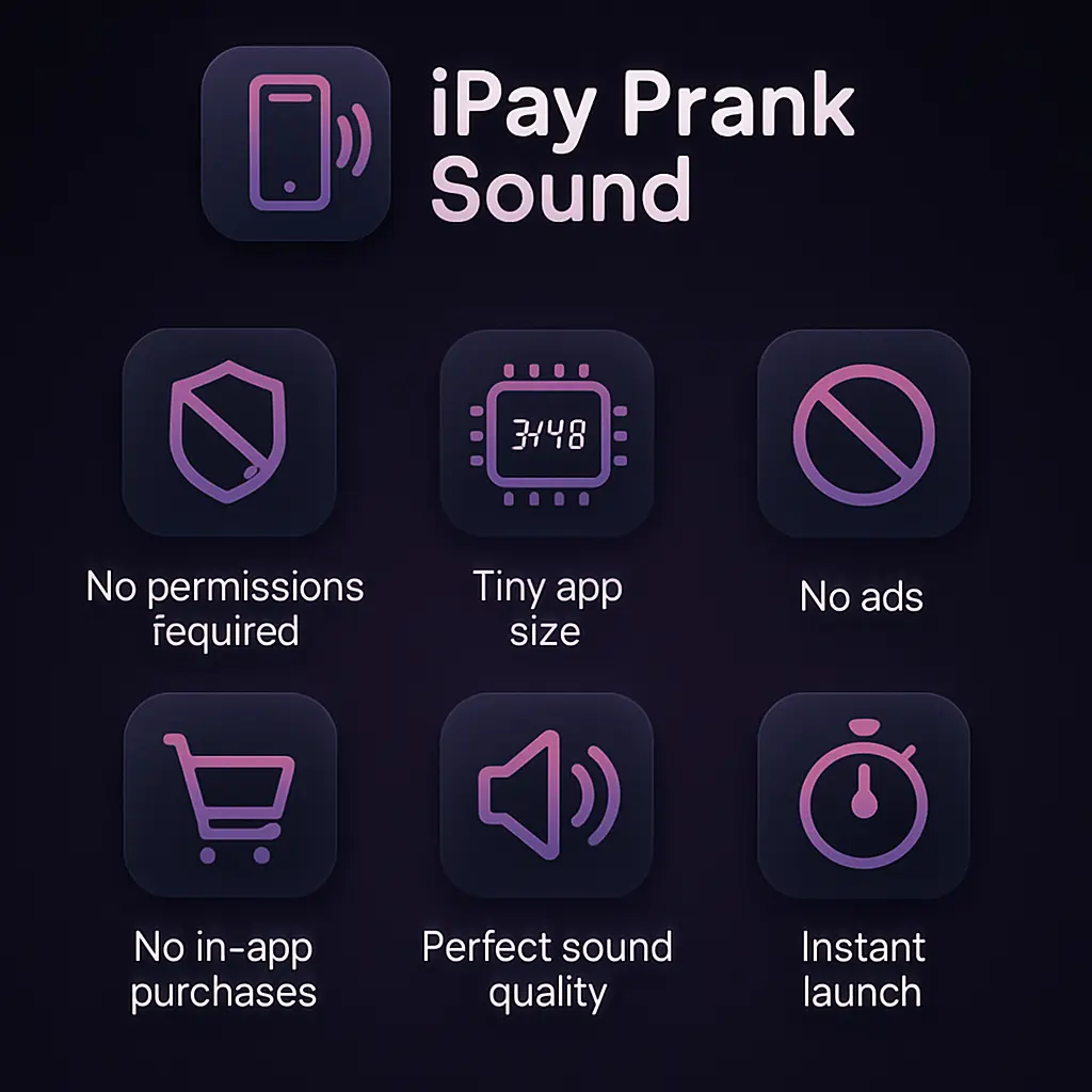 iPay Prank Sound app benefits illustration showing simplicity and fun factor