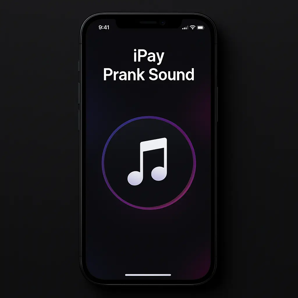 iPay Prank Sound App interface showing a minimalist design with a large music note button