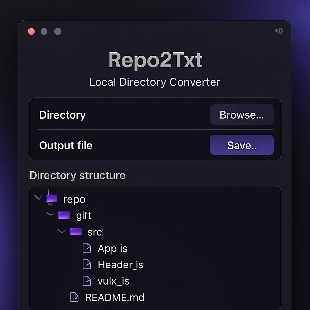 Repo2Txt Local Directory Converter interface showing file selection and conversion options